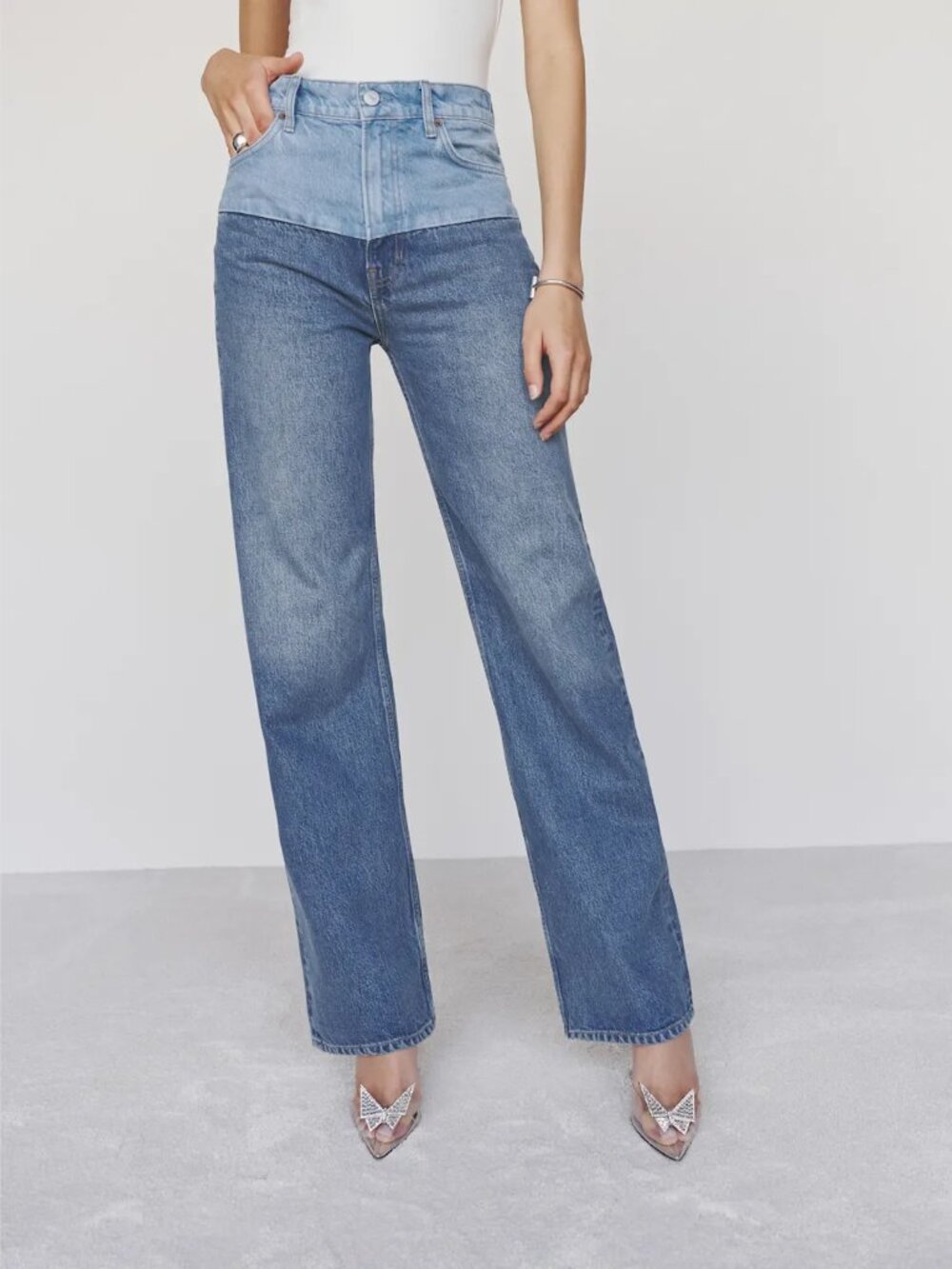 Reformation Wilder Two Tone High Rise Wide Leg Jeans